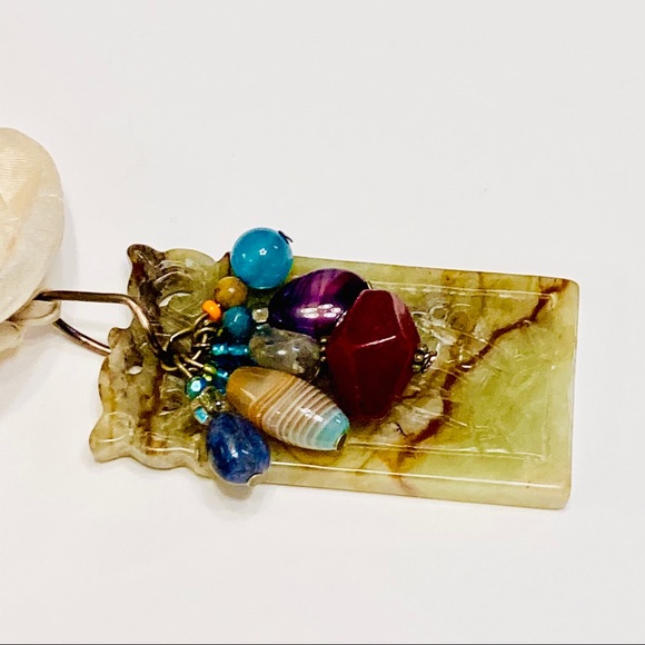 🌿Hand-carved Natural Jade Stone Necklace w/ Lapis Lazuli Onyx Gemstone Accents - Picture 4 of 15